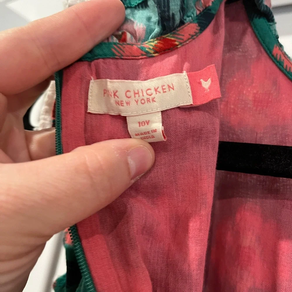 Pink Chicken Green and Pink Floral Kids Dress - Picture 5 of 5